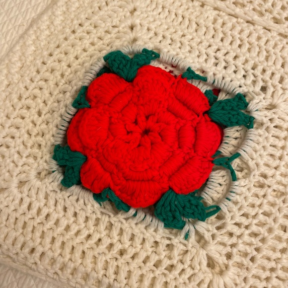 Vintage crocheted Afghan with 3d roses 73 1/2” by 53 1/2” handmade blanket - Picture 1 of 9